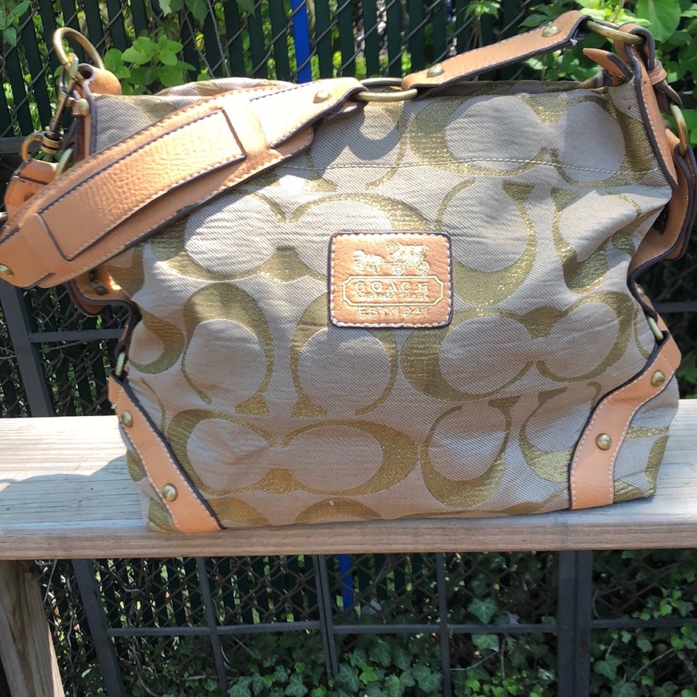 leather and material handbag